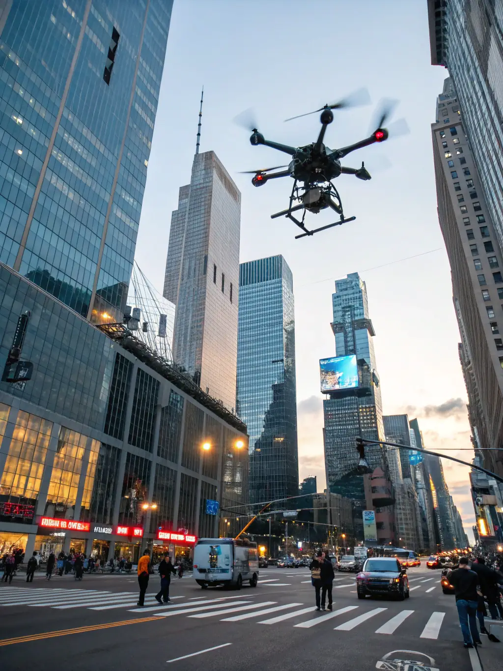 A photograph of Eleventen's AI-driven surveillance drone in action, capturing high-resolution imagery for security and monitoring purposes.